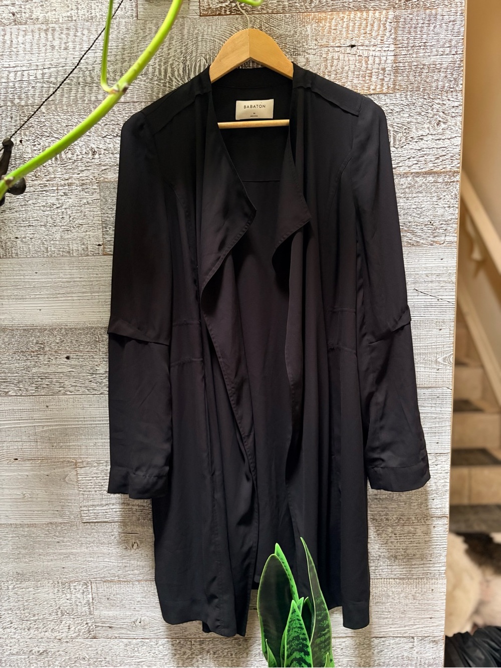 Babaton | "Quincey" Flowy Draped Longline Jacket/Robe/Trench - Women's M, Black